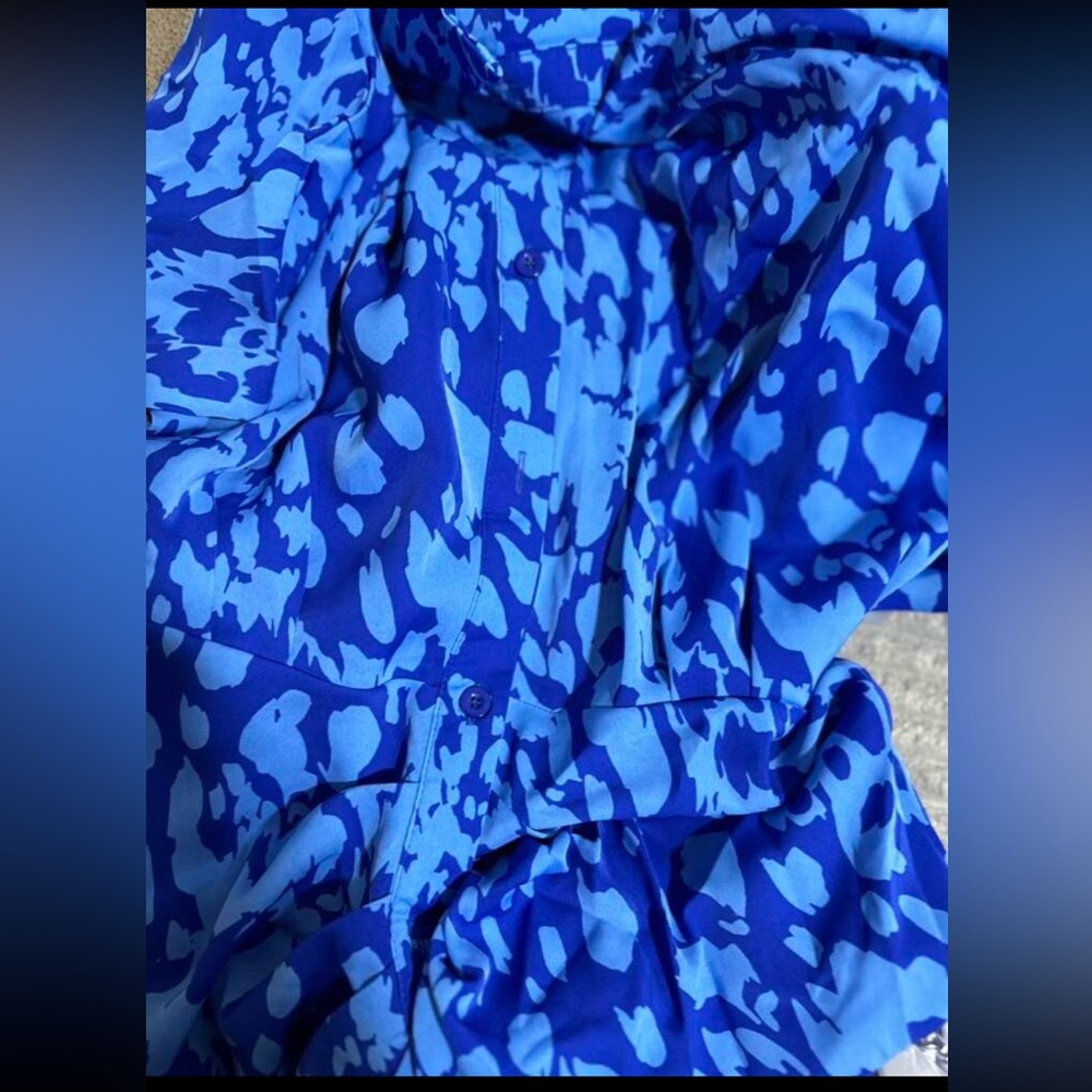 Spotted All Over Print Button Through Tie Belt Ruched Maxi Shirt Dress  Blue - Picture 8 of 9